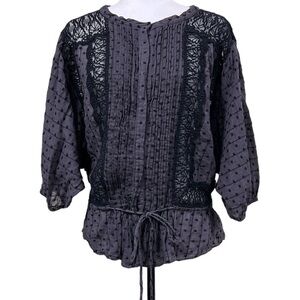 REBECCA Taylor Lace Swiss Dot Dolman Drawstring Blouse